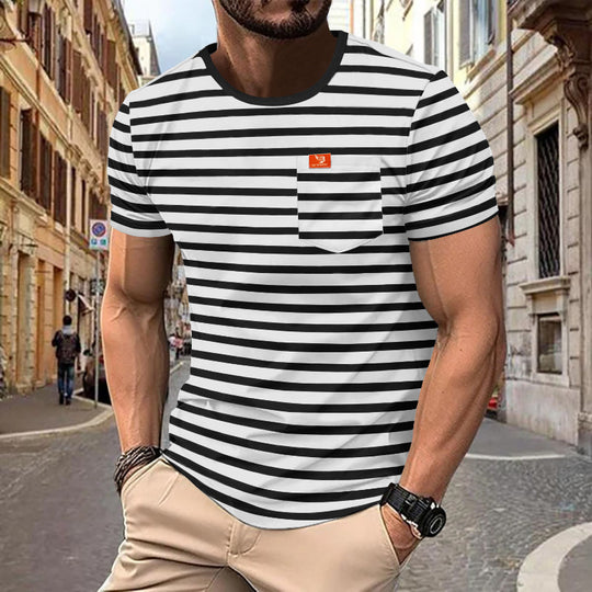 Herren gemustertes T-Shirt mit Brusttasche EB