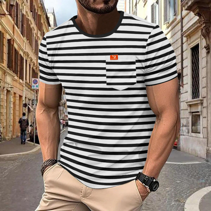 Herren nan maritim inspiriertes Streifen-T-Shirt mit Brusttasche und Slub-Jersey EB