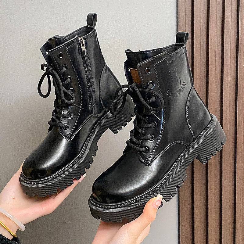 Damen Stiefeletten mit robustem Profil und modischem Leder-Heel EB