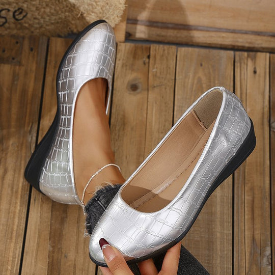 Damen Komfortable Wedge-Pantoletten mit elegantem Krokodilleder-Design EB