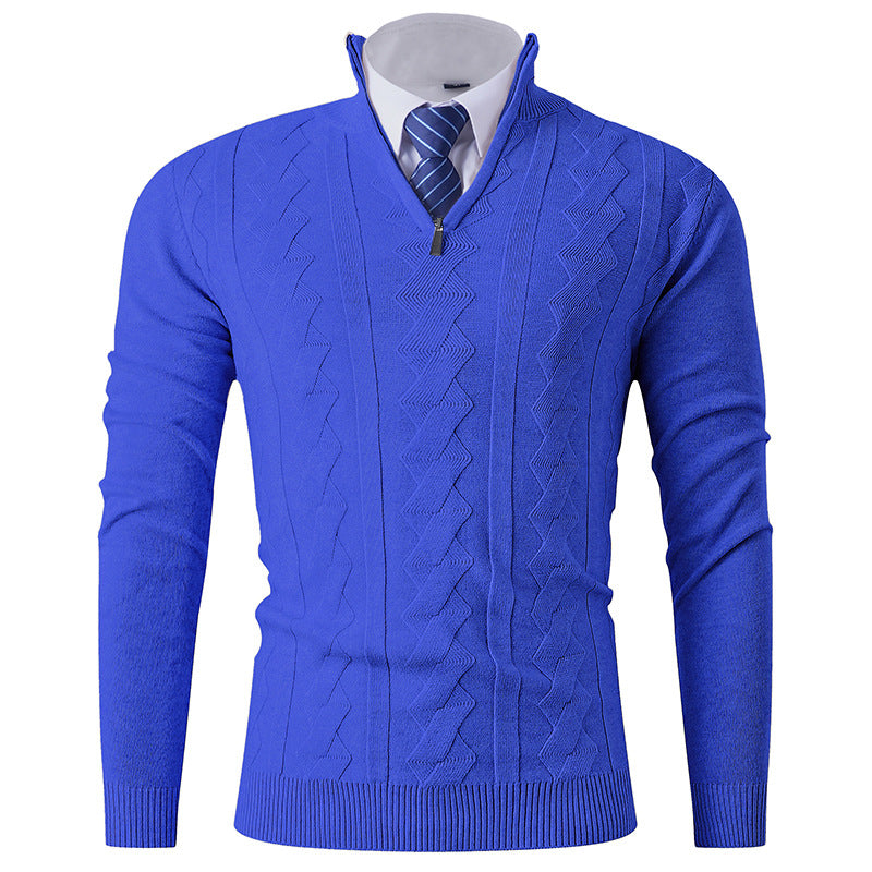 Herren eleganter Stehkragenpullover mit strukturiertem Zipper EB