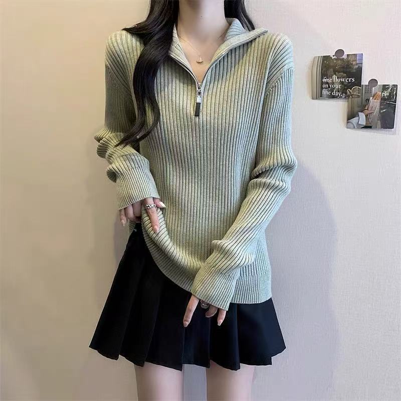 Damen Pullover mit Stehkragen und Reißverschluss EB