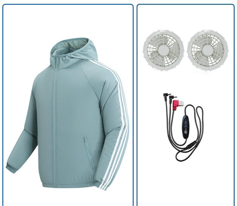 Unisex nan atmungsaktive Kühljacke mit integrierten USB-Lüftern und Kapuze R&B