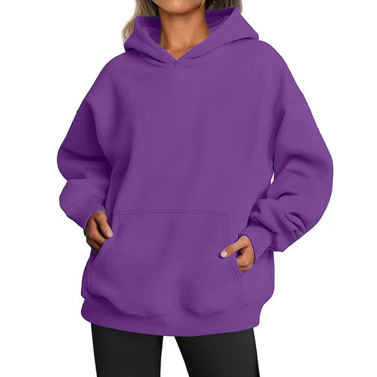 Damen nan extralanger Oversize-Kapuzenpullover im Boxy-Schnitt mit Kängurutasche und geripptem Abschluss EB