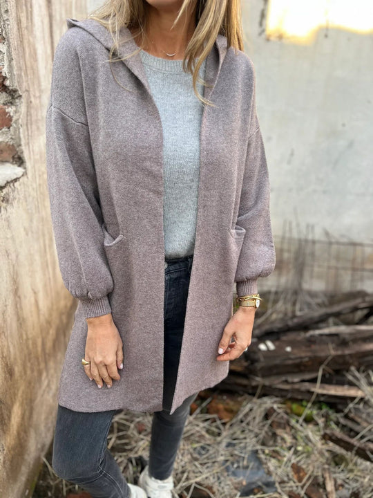 Damen Langärmlige Strickjacke mit Kapuze EB