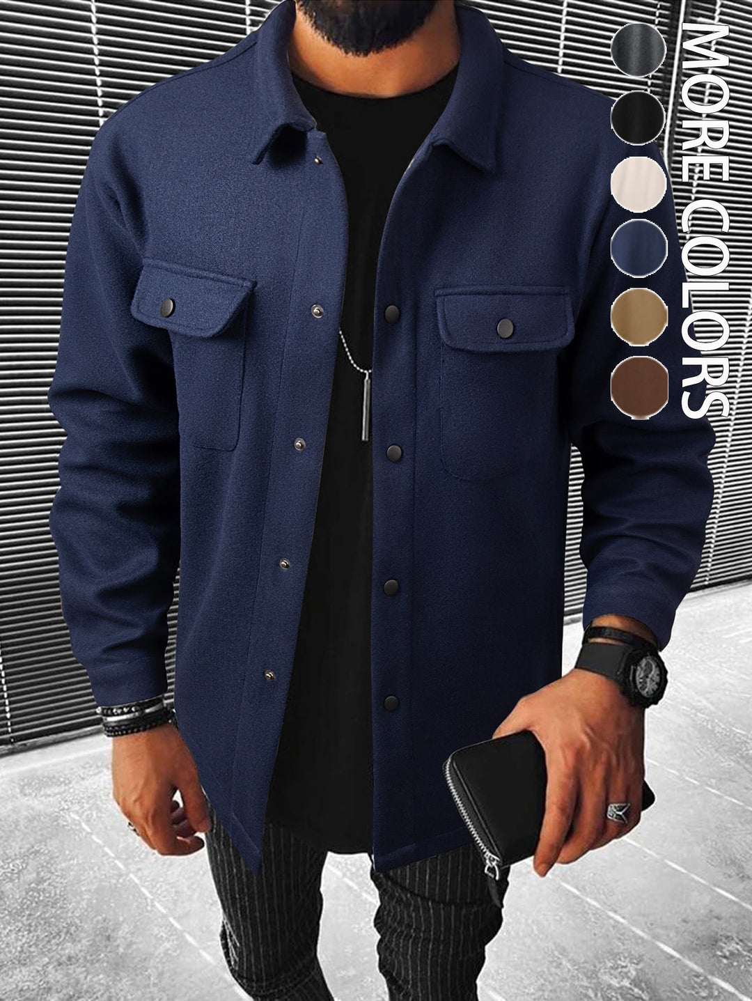 Herren nan Hemdenjacke aus Wollmix mit Druckknöpfen und Pattentaschen EB