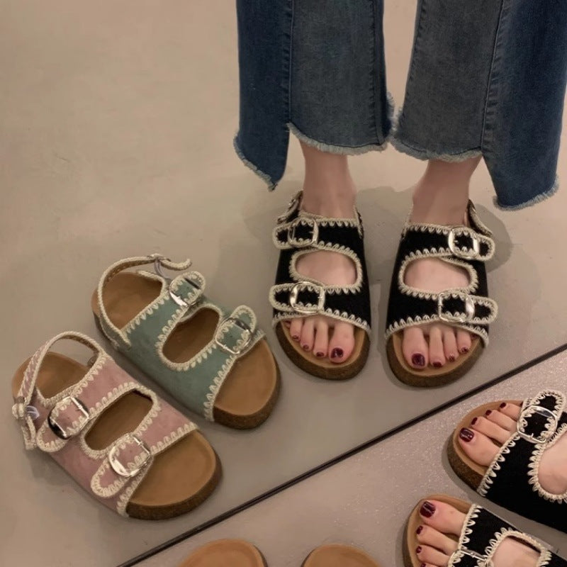 Damen bequeme Sandalen mit verstellbarem Schnallenverschluss und ergonomischem Fußbett EB