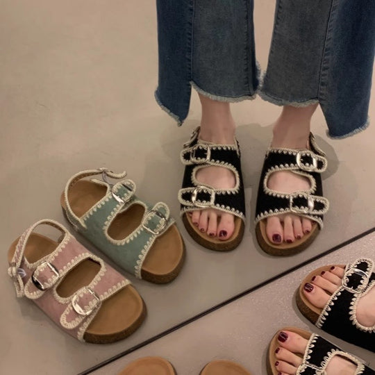 Damen bequeme Sandalen mit verstellbarem Schnallenverschluss und ergonomischem Fußbett EB