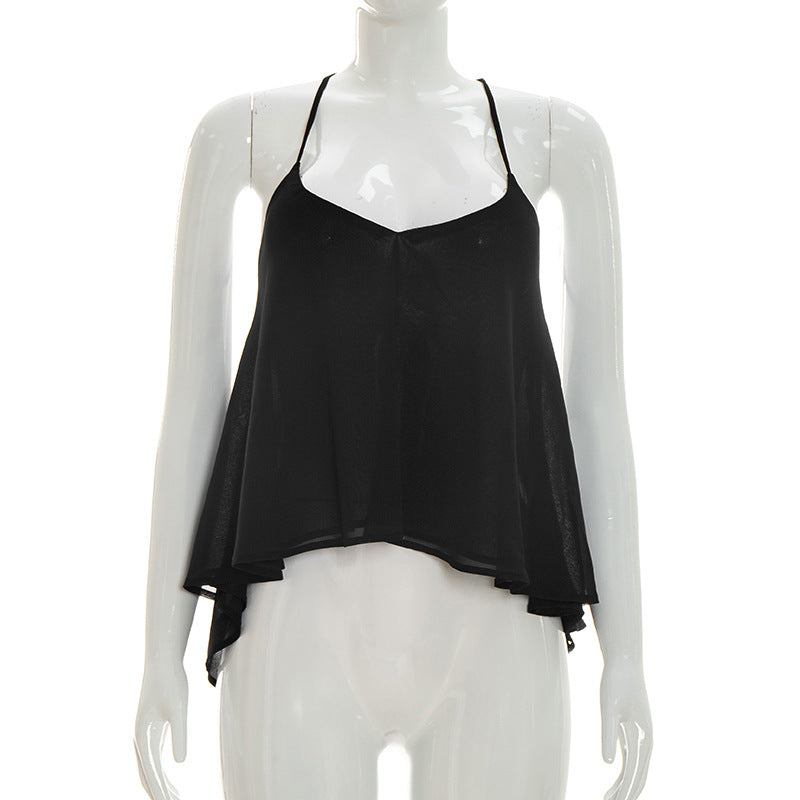 Damen luftiges Trägershirt mit asymmetrischem Saum und fließendem Stoff EB