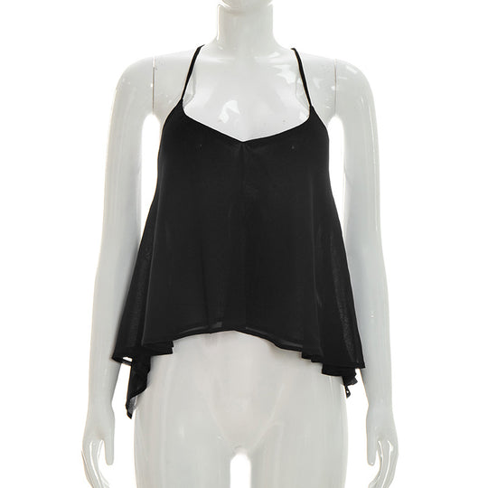 Damen luftiges Trägershirt mit asymmetrischem Saum und fließendem Stoff EB
