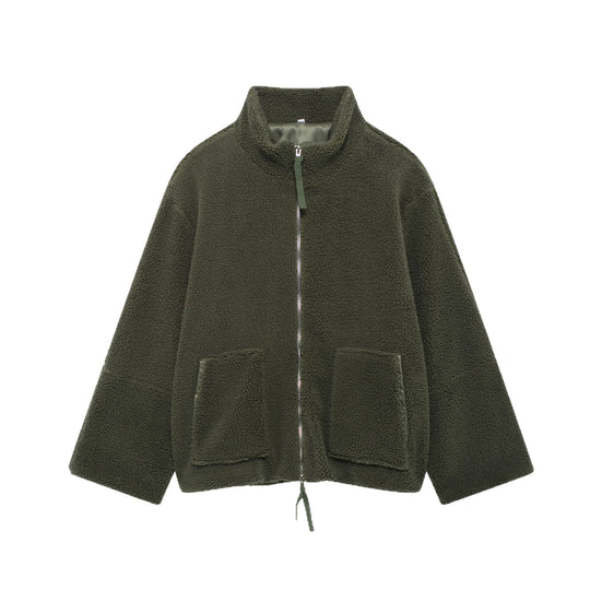 Damen Kuschelige Fleecejacke mit hohe Kragen und praktischen Taschen EB
