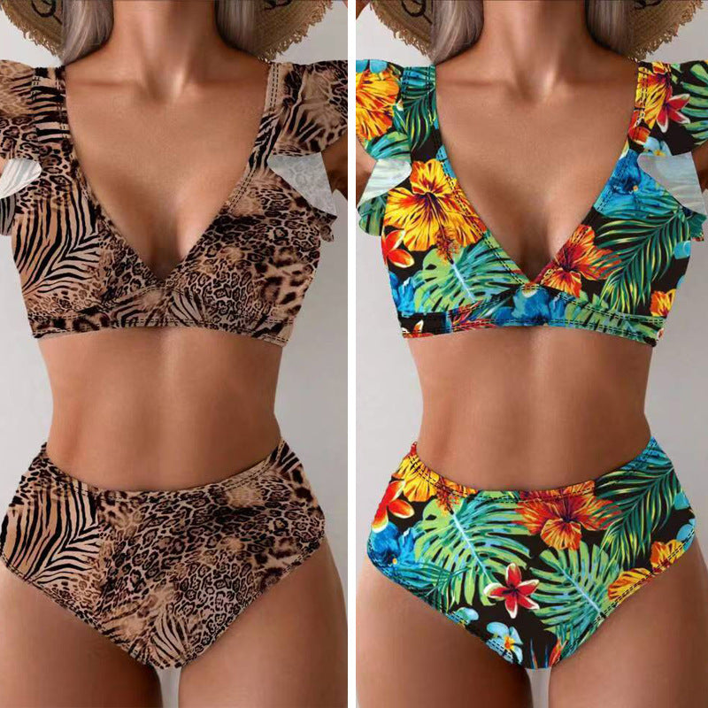 Damen Bikini-Set mit verspielten Rüschen und floralen Mustern EB