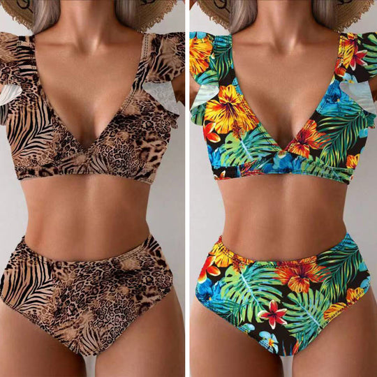 Damen Bikini-Set mit verspielten Rüschen und floralen Mustern EB