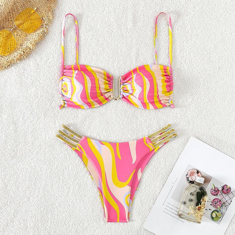 Damen Bikini mit auffälligem Wellendesign EB