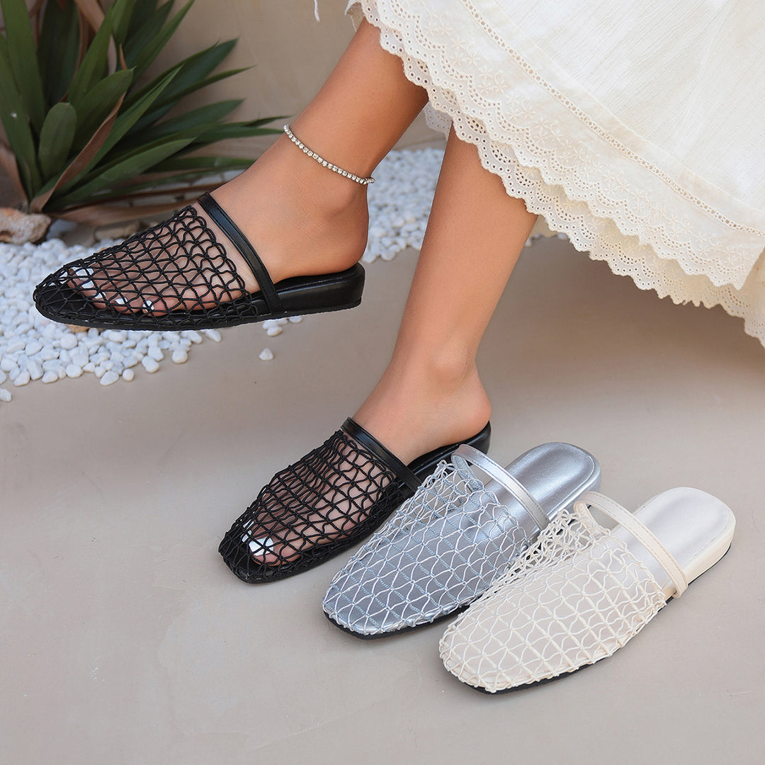 Damen offene Slipper mit eleganten Netzdetails EB