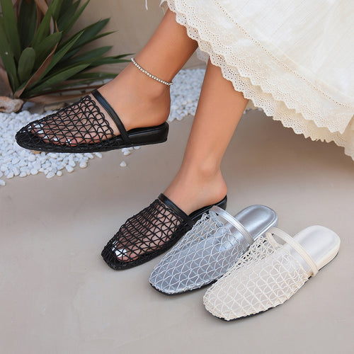 Damen offene Slipper mit eleganten Netzdetails EB