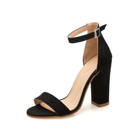 Damen elegante High Heel Sandalen mit breitem Riemen und Blockabsatz EB