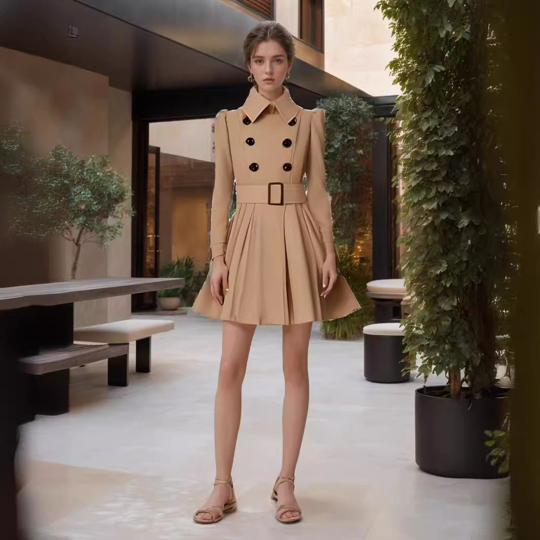 Damen eleganter Trenchcoat mit ausgestelltem Schnitt und französischem Kragen EB