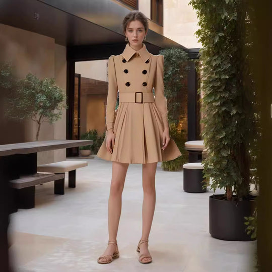 Damen eleganter Trenchcoat mit ausgestelltem Schnitt und französischem Kragen EB