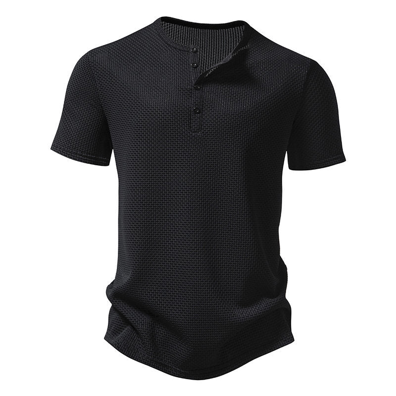 Herren Kurzarm-Henley-Shirt mit strukturiertem Design und modischen Knopfdetails EB