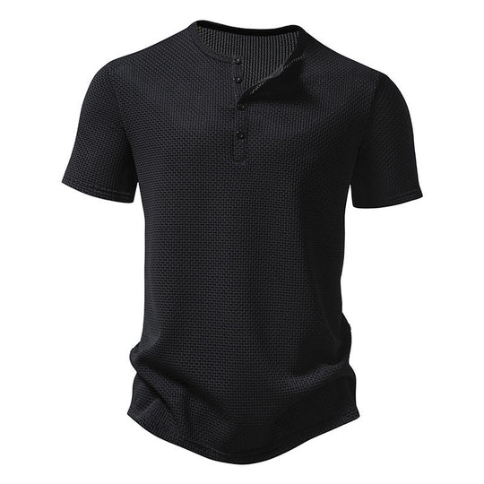 Herren Kurzarm-Henley-Shirt mit strukturiertem Design und modischen Knopfdetails EB