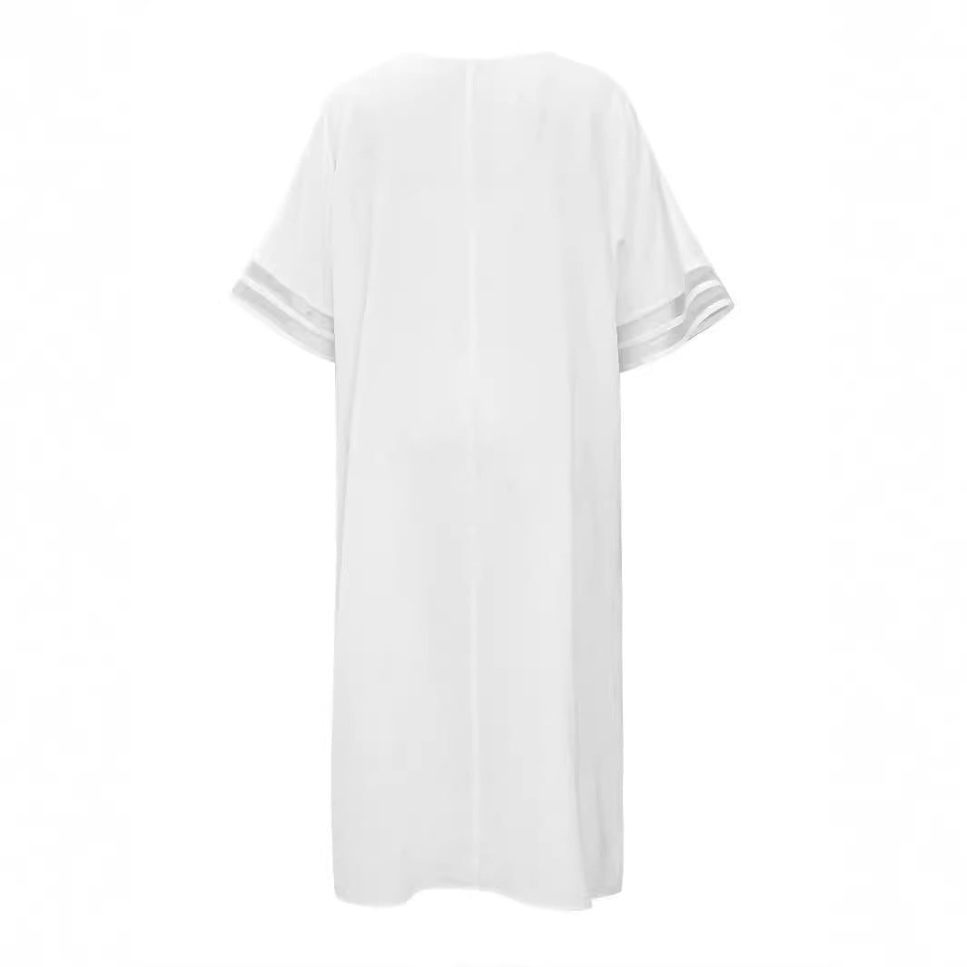 Damen Oversized T-Shirt mit transparenten Einsätzen und V-Ausschnitt EB