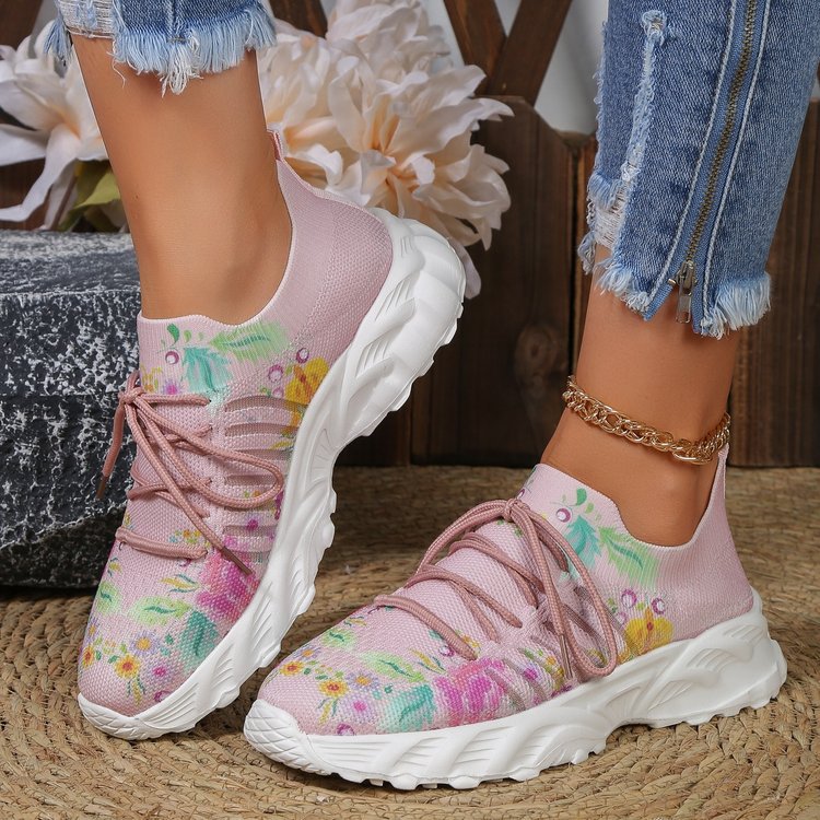 Damen modische Sneakers mit floralem Design und atmungsaktiver Textiloberfläche EB