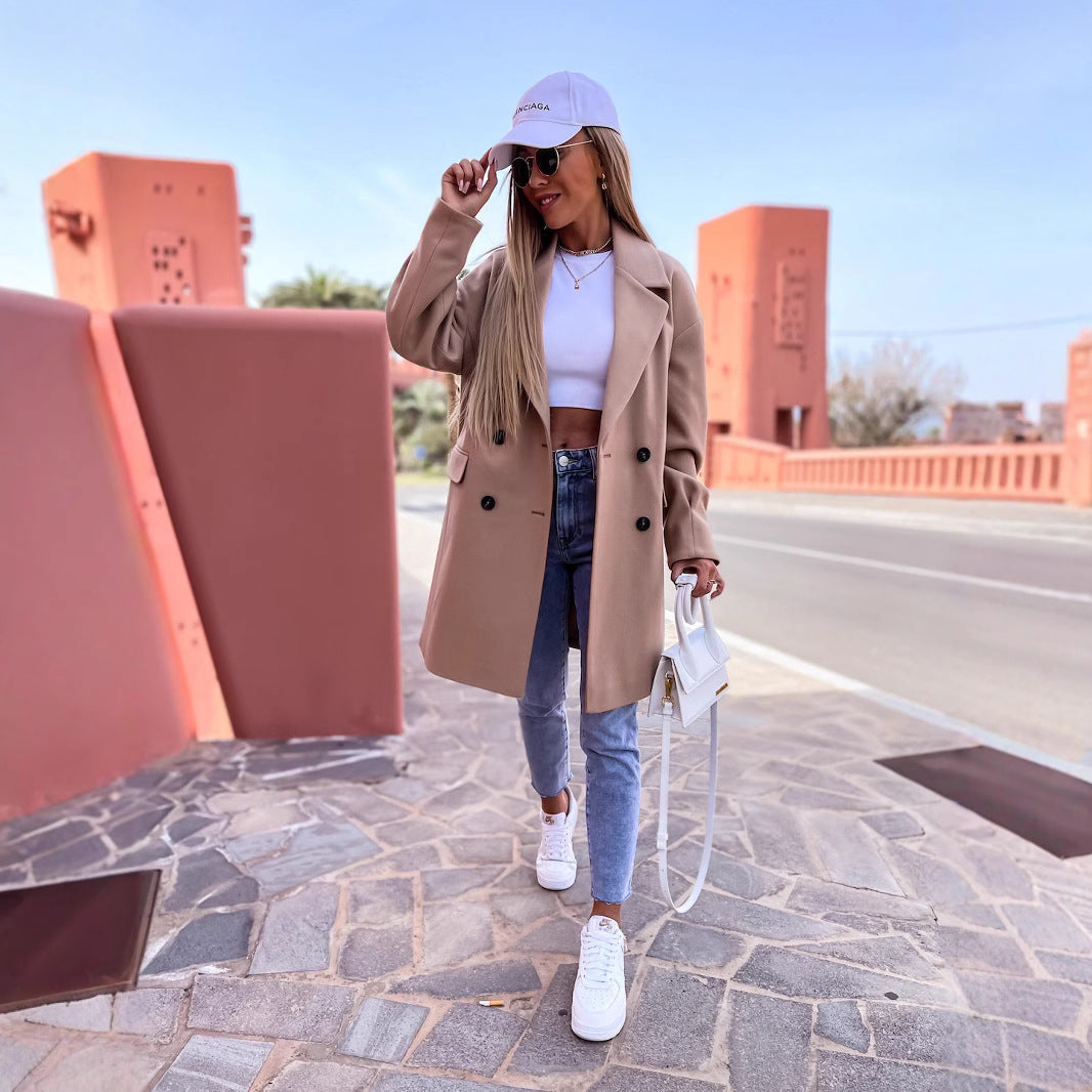 Damen Oversized Trenchcoat mit doppelter Knopfleiste und breitem Kragen EB
