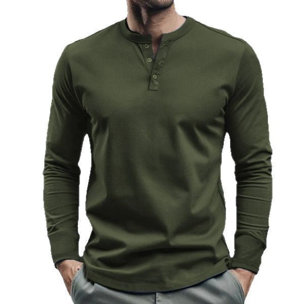 Herren nan langärmeliges Henley-Longsleeve mit Stehkragen, 3-Knopfleiste und elastischem Baumwollstretch EB