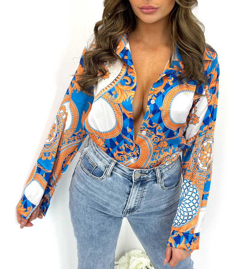 Damen Bluse mit opulentem Druckdesign und modernem Schnitt EB