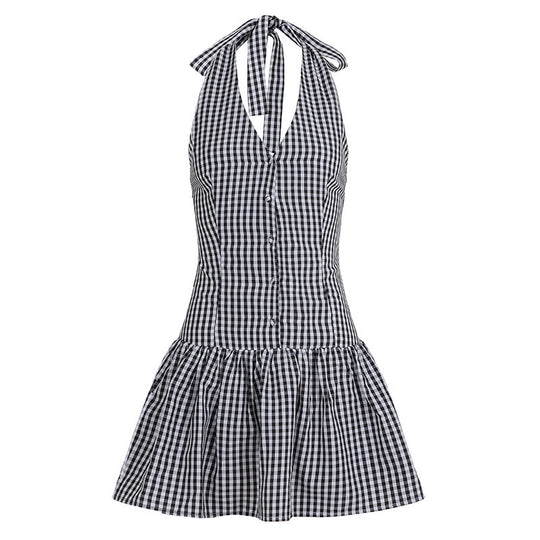Damen V-Ausschnitt Kleid mit schwingendem Saum und Knopfdetails EB