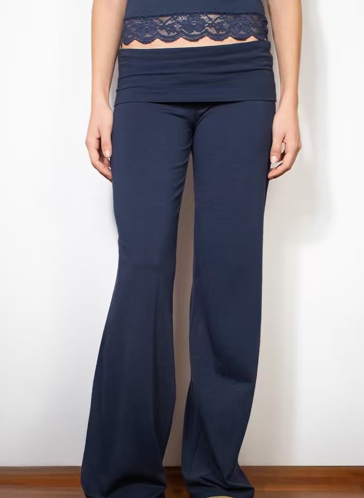 Damen nan weite Palazzohose mit Umschlagbund aus elastischem Viskosejersey EB
