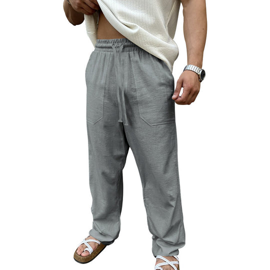 Herren Bequeme Leinenfreizeithose mit elastischem Bund und praktischen Seitentaschen EB