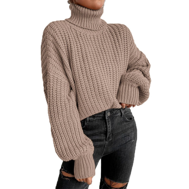 Damen Strickpullover mit hohem Kragen und komfortablem Schnitt EB