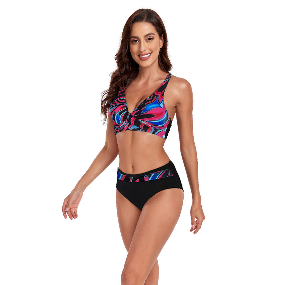 Damen Sportliches Bikini-Set mit trendigem Schnitt und modernem Grafikdesign EB