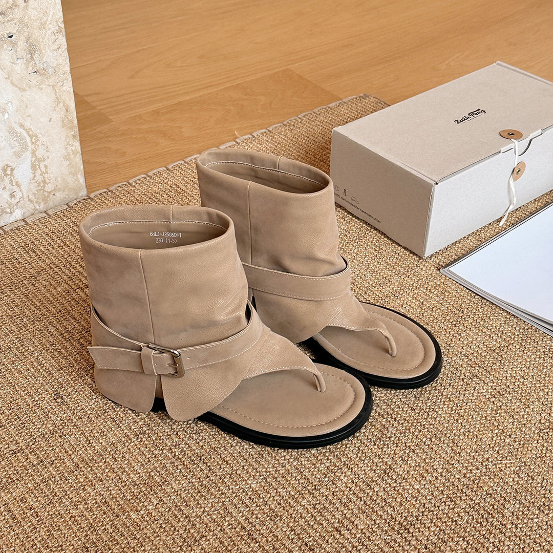 Damen Offene Stiefel mit modischem Fransen-Design und komfortabler Schnalle EB