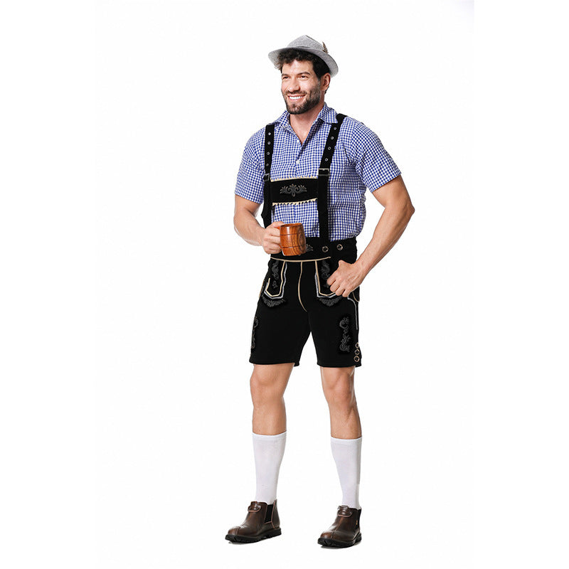 Herren nan bayerisches Trachten-Set Kniebundhose mit besticktem Vorderspiegel und verstellbaren Hosenträgern EB