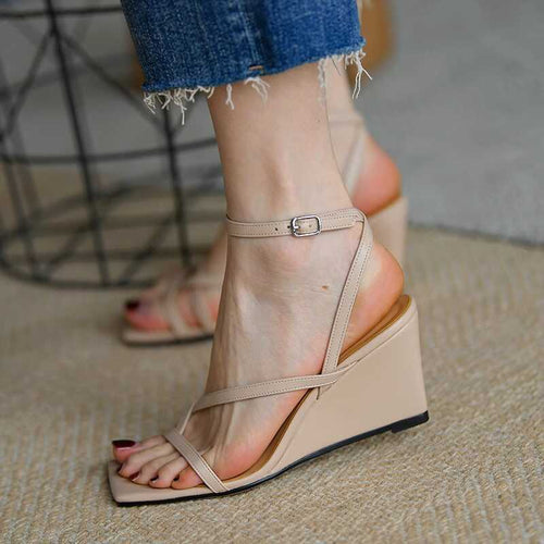 Damen elegante Plateau-Sandalen mit verstellbarem Riemendesign EB