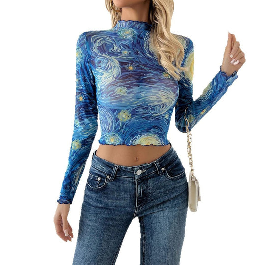 Damen Langarmshirt mit künstlerischem Muster EB