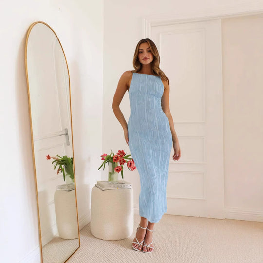 Damen Langarm Maxikleid mit elegantem Rippstrickmuster und körpernahem Schnitt EB