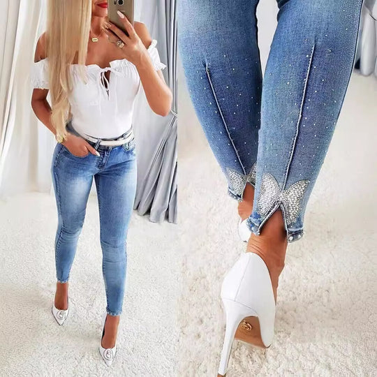 Damen Skinny Jeans mit modischem Distressed-Effekt und hohem Bund EB