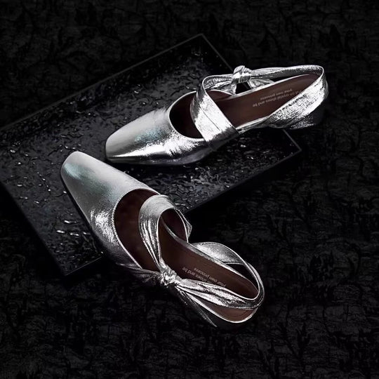 Damen Slingback-Pumps mit eleganter Schleifenverzierung und glänzender Oberfläche EB