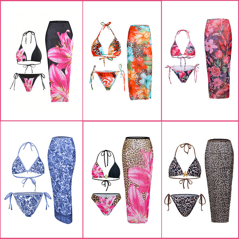 Damen Triangel-Bikini mit floralem und tierischem Muster EB