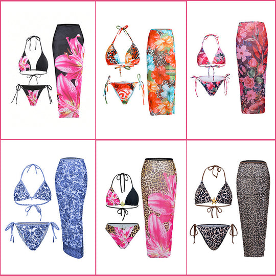 Damen Triangel-Bikini mit floralem und tierischem Muster EB