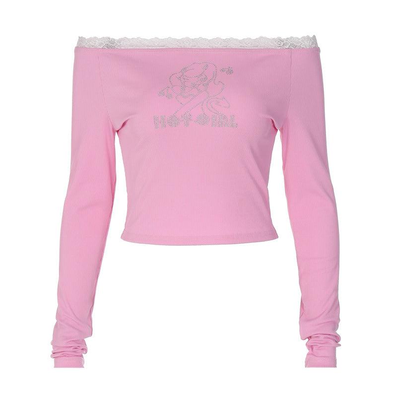 Damen Oberteil mit Off-Shoulder Design und romantischem Spitzenbesatz EB