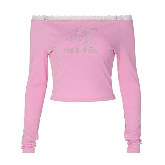 Damen Oberteil mit Off-Shoulder Design und romantischem Spitzenbesatz EB
