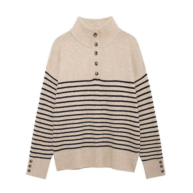 Damen Strickpullover mit hochgeschlossenem Kragen und Knopfdetails EB