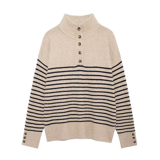 Damen Strickpullover mit hochgeschlossenem Kragen und Knopfdetails EB