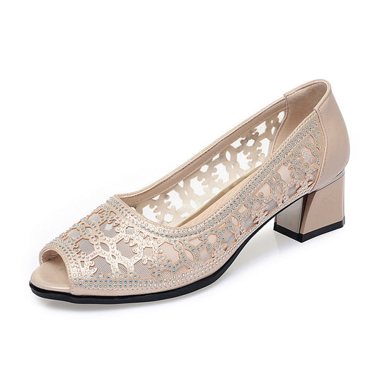 Damen Peeptoe Pumps mit elegantem Spitzenverzierung und komfortablem Blockabsatz EB