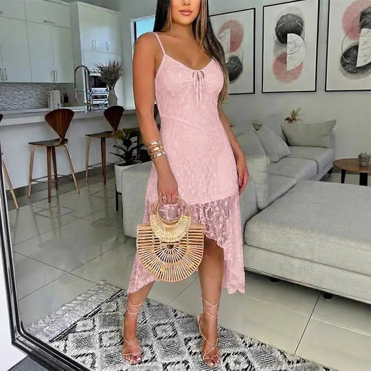 Damen Spitzenkleid mit romantischem Design und verstellbaren Spaghettiträgern EB
